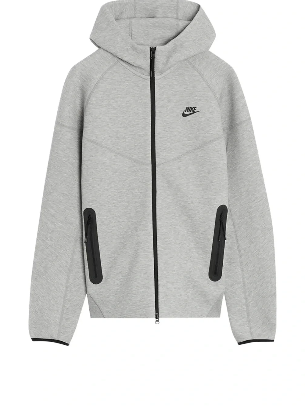 Nike Tech Light Grey Full-Zip Hooded Jacket with Black Accents